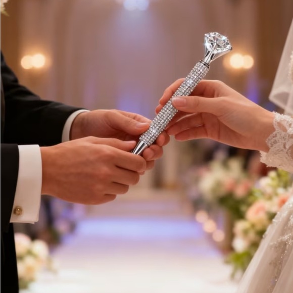 Elegant 6” Silver Crystal Pen NEW Large diamond crystal exquisite in gift-box - Picture 3 of 16